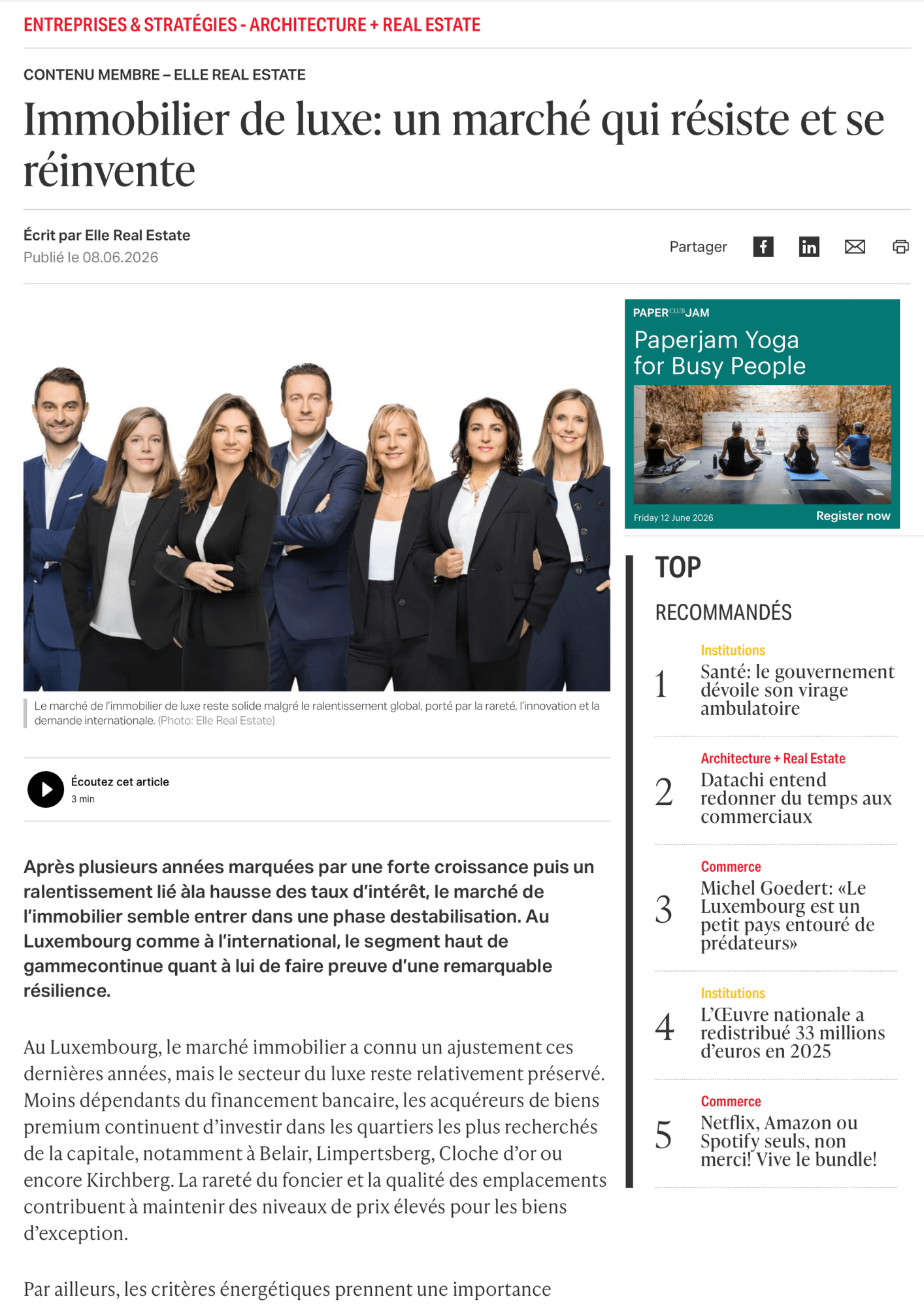 Immobilier de luxe : stabilisation locale